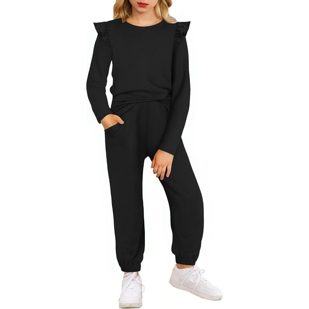 Girls 2 Piece Outfits Long Sleeve Ruffled Tops and Pants with Pockets Clothing S